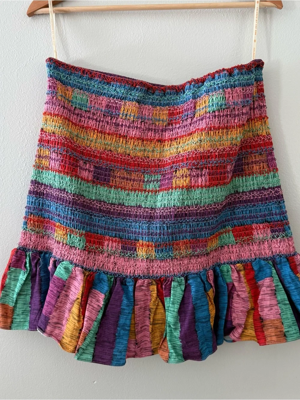 FARM Rio Multicolor Smocked Mini Skirt with Ruffle Hem - Picture 2 of 6